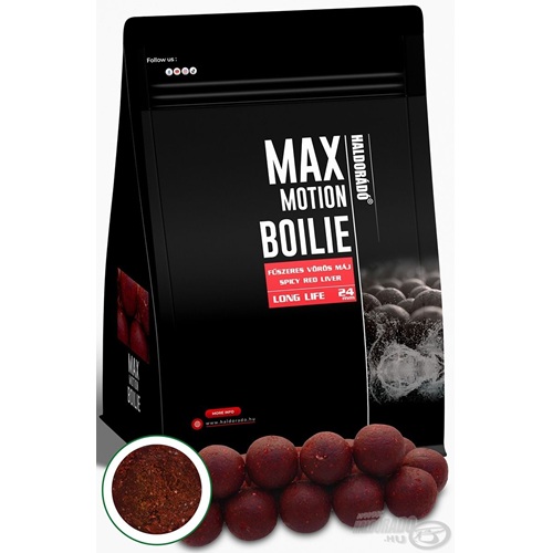 HALDORÁDÓ MAX MOTION Boilie Long Life 24 mm - Fűszeres Vörös Máj